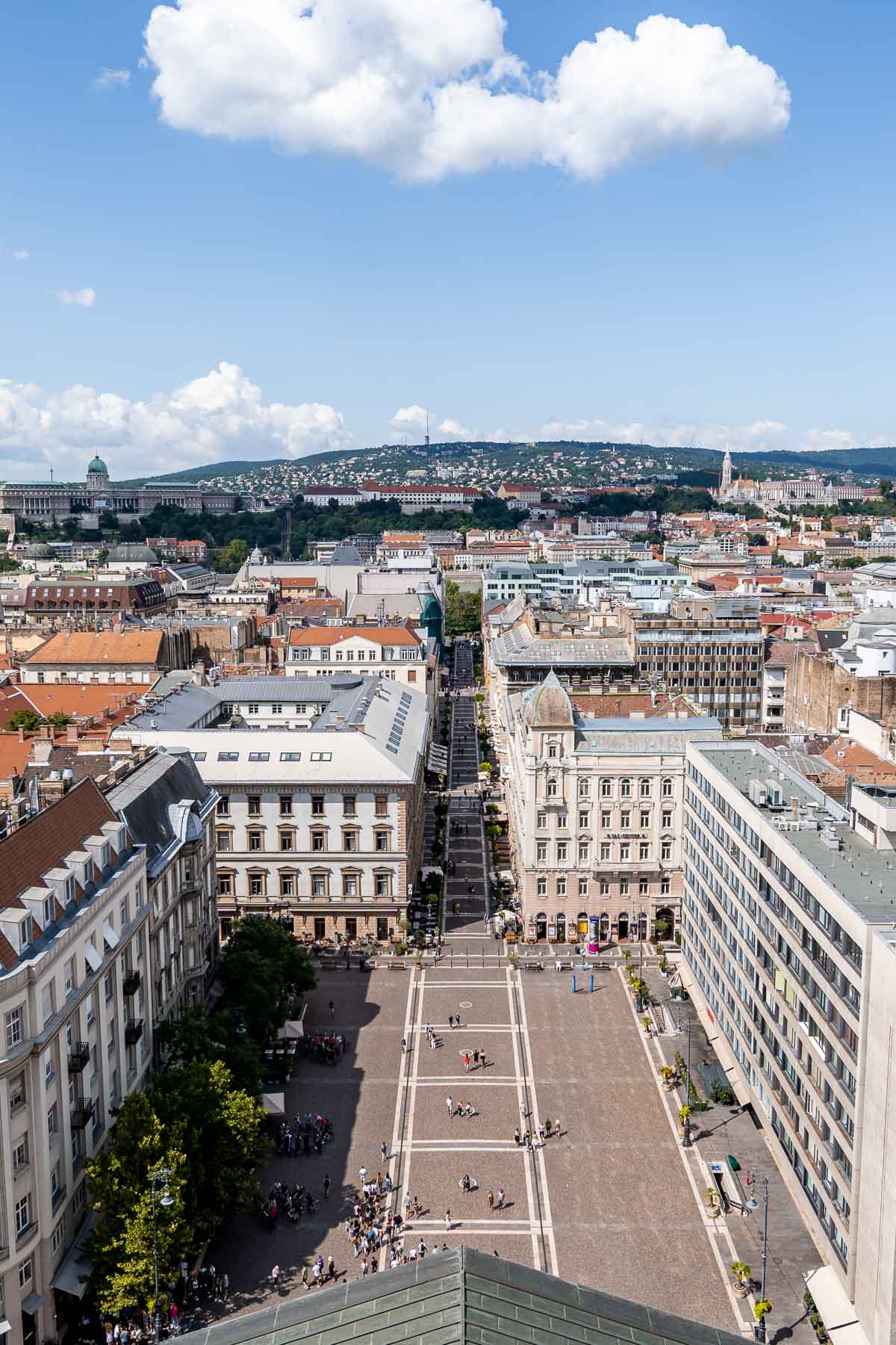 View of the St. Stephen Square and the city of Budapest from the St. Stephen Basilica