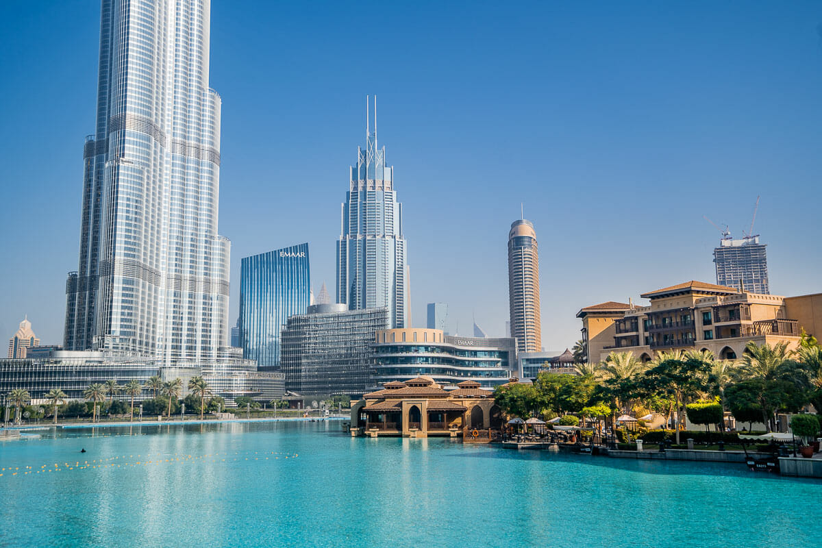 View of the Burj Khalifa and the skyscrapers at Dubai Downtown