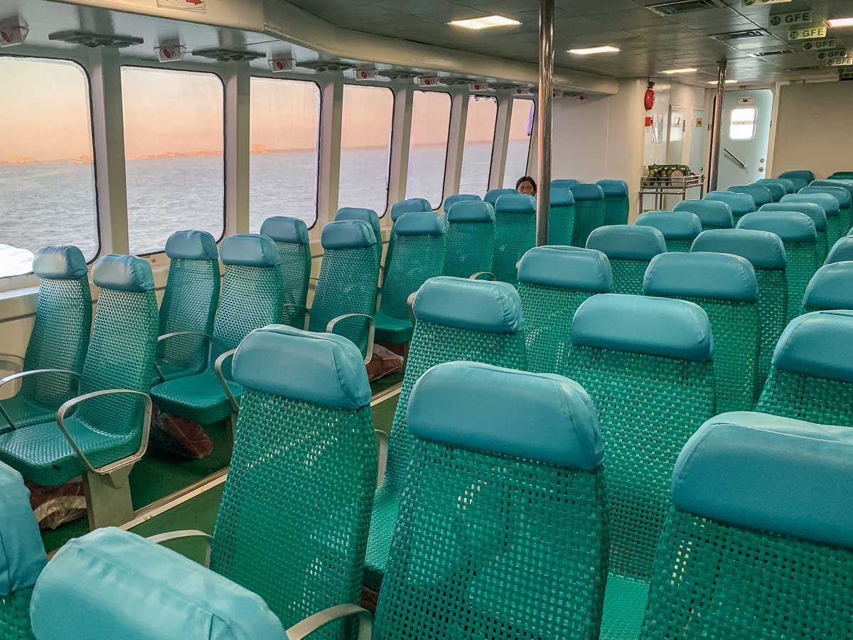 Blue seats in the ferry that goes between the Philippines islands
