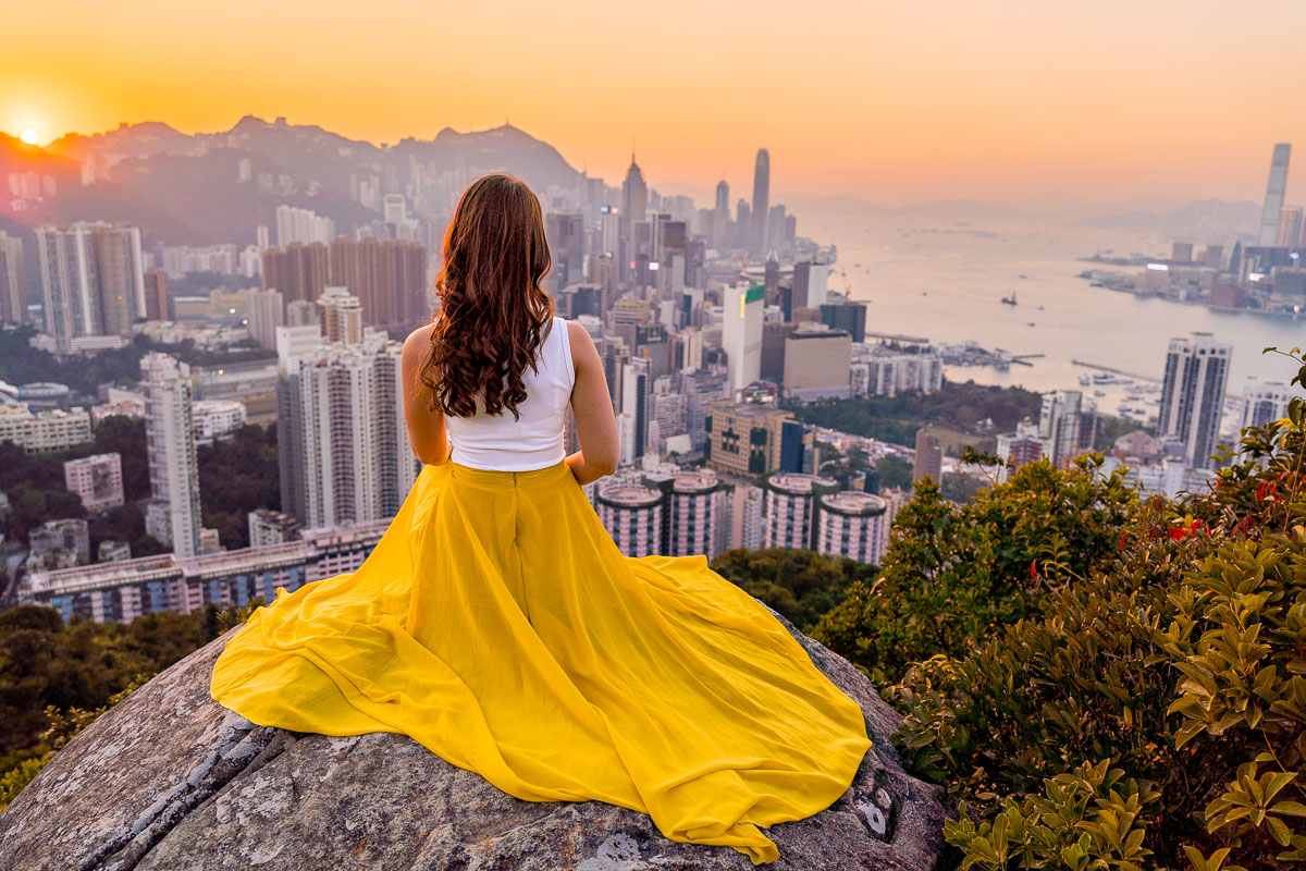 Girl watching the Sunset from Braemer Hill, Hong Kong