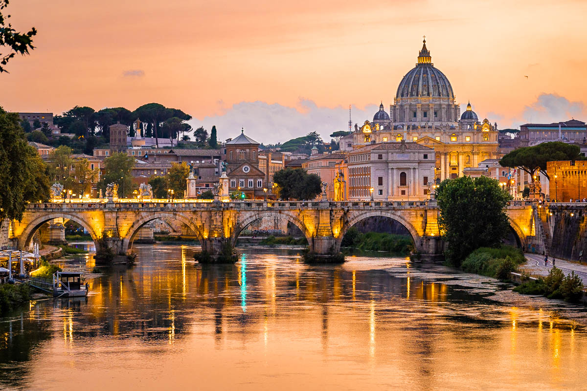 Sunset from Ponte Umberto I in Rome, Italy