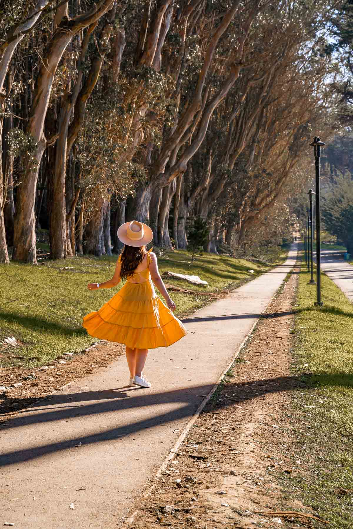 Girl in yellow dress on Lovers' Lane in San Francisco