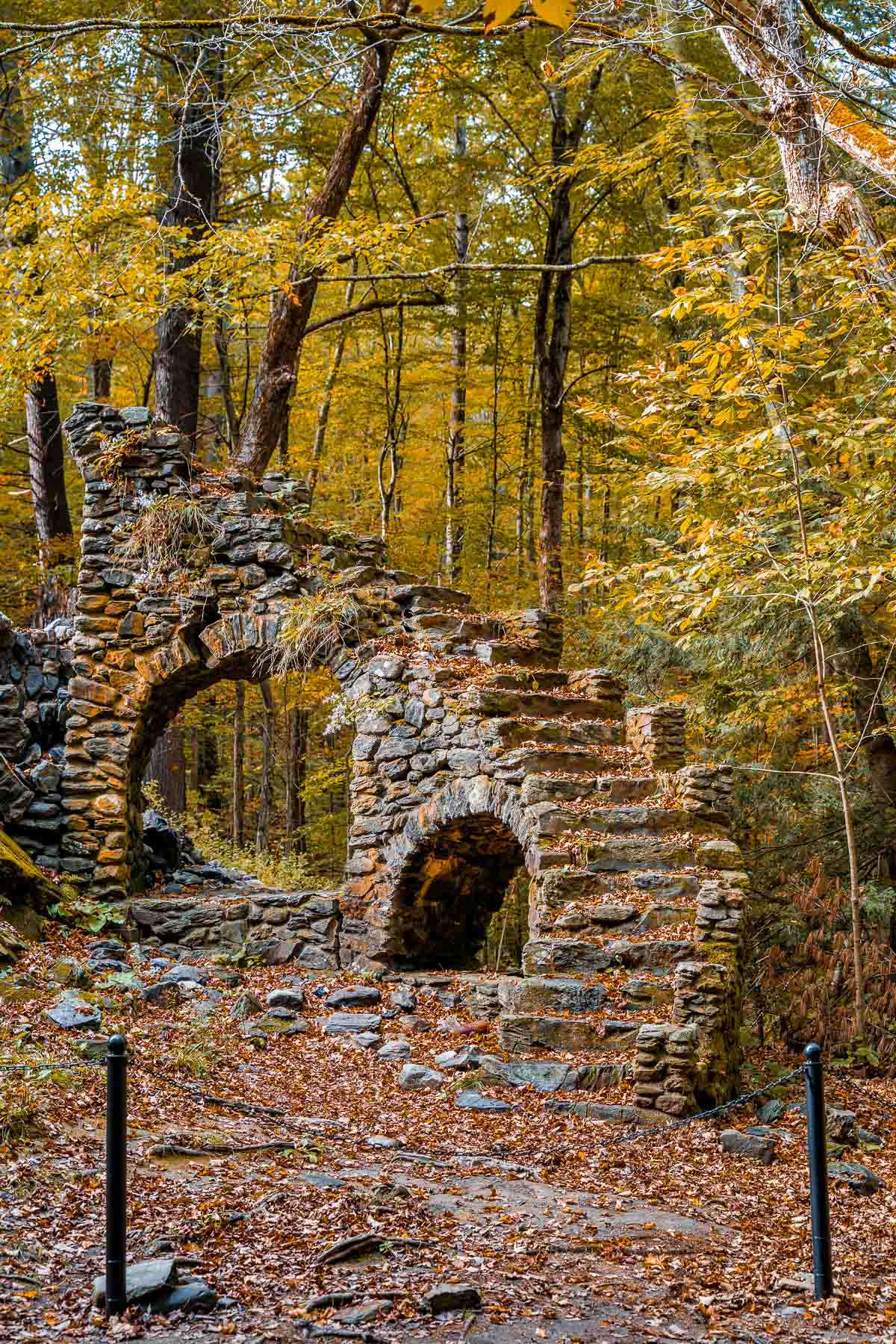 Stone stairway at Madame Sherri Forest, New Hampshire, USA