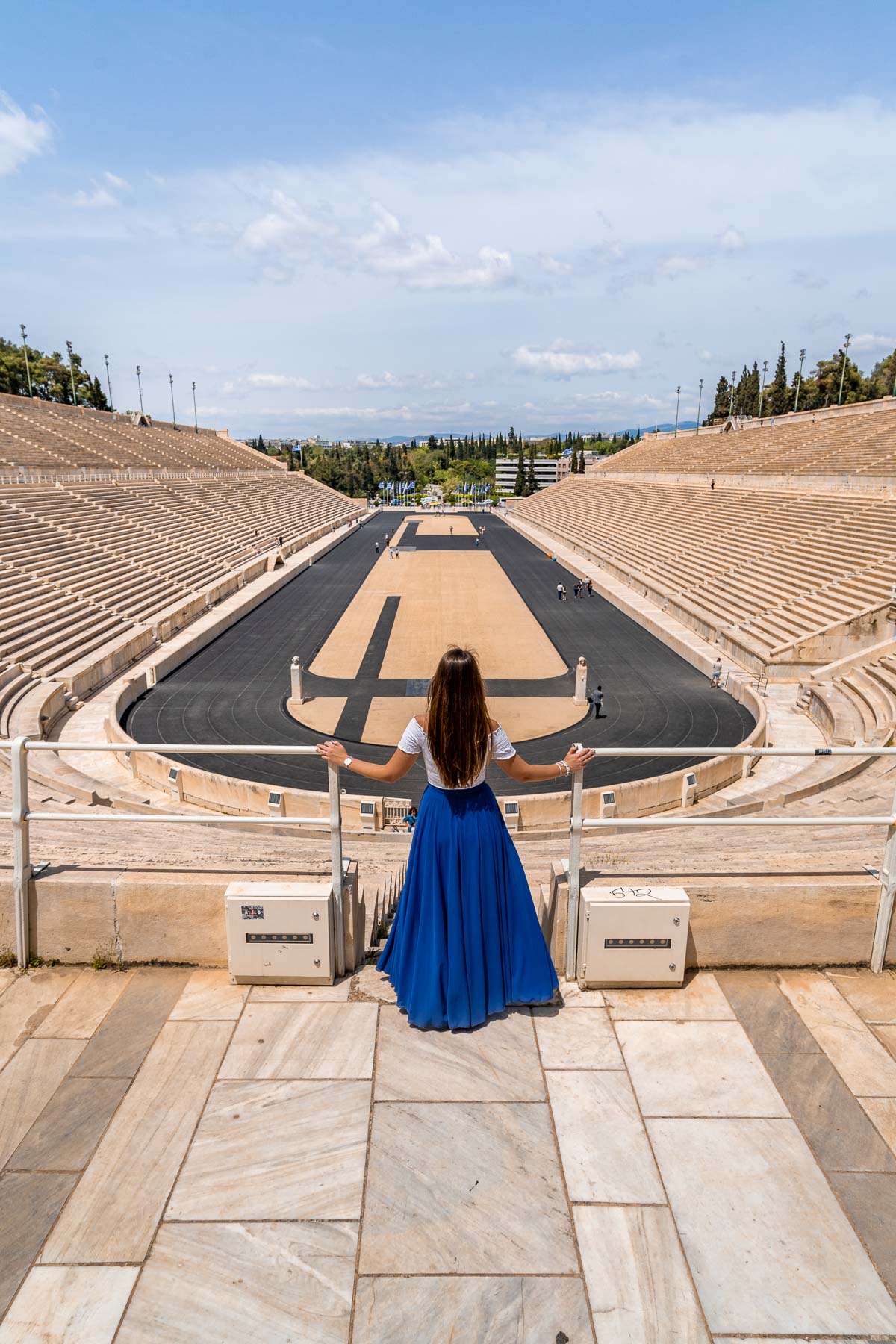 Girl in blue skirt at the Panathenaic Stadium, Athens