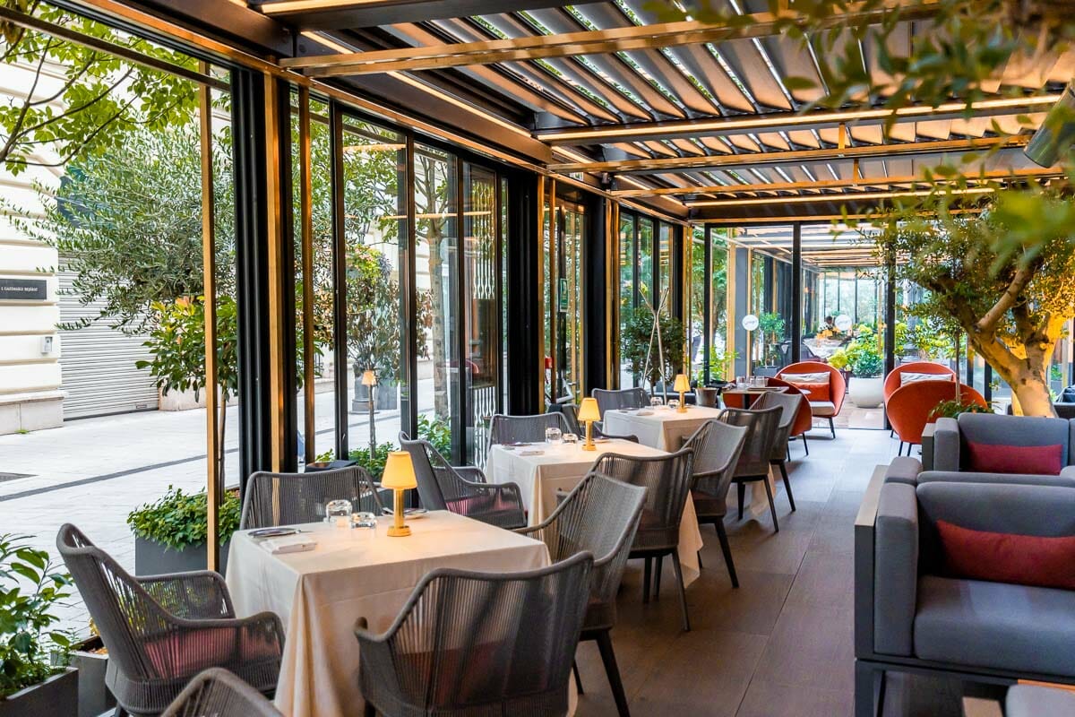 Outdoor terrace at Spago by Wolfgang Puck Budapest