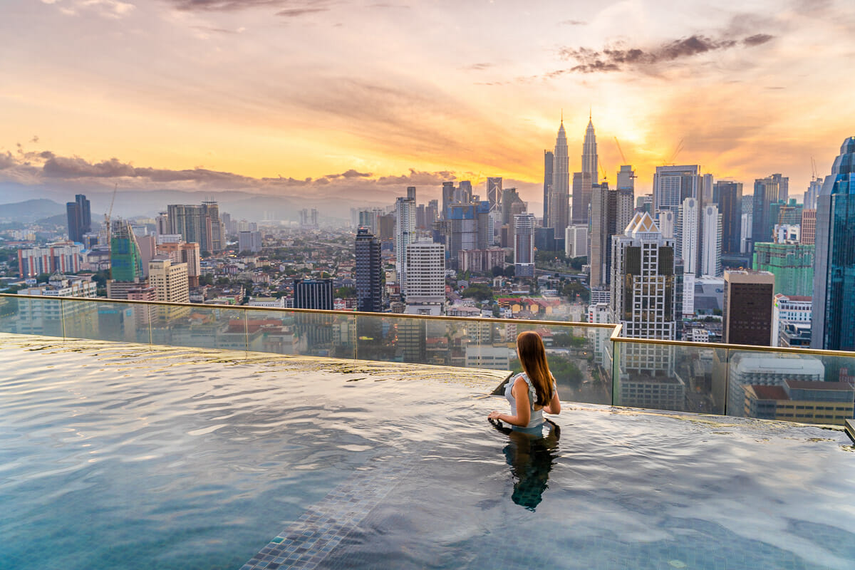 Girl in the Infinity pool at Regalia Suites in Kuala Lumpur