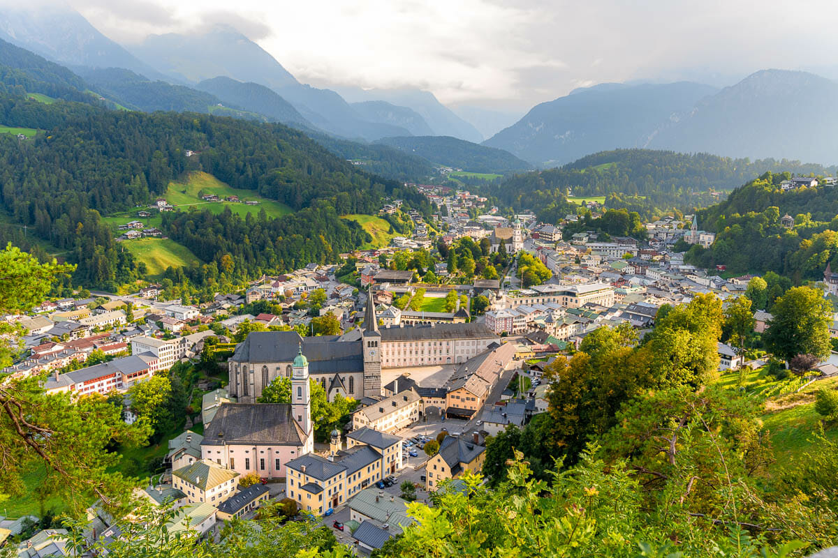 Panoramic view of the town of Berchtesgaden from Lockstein observation deck