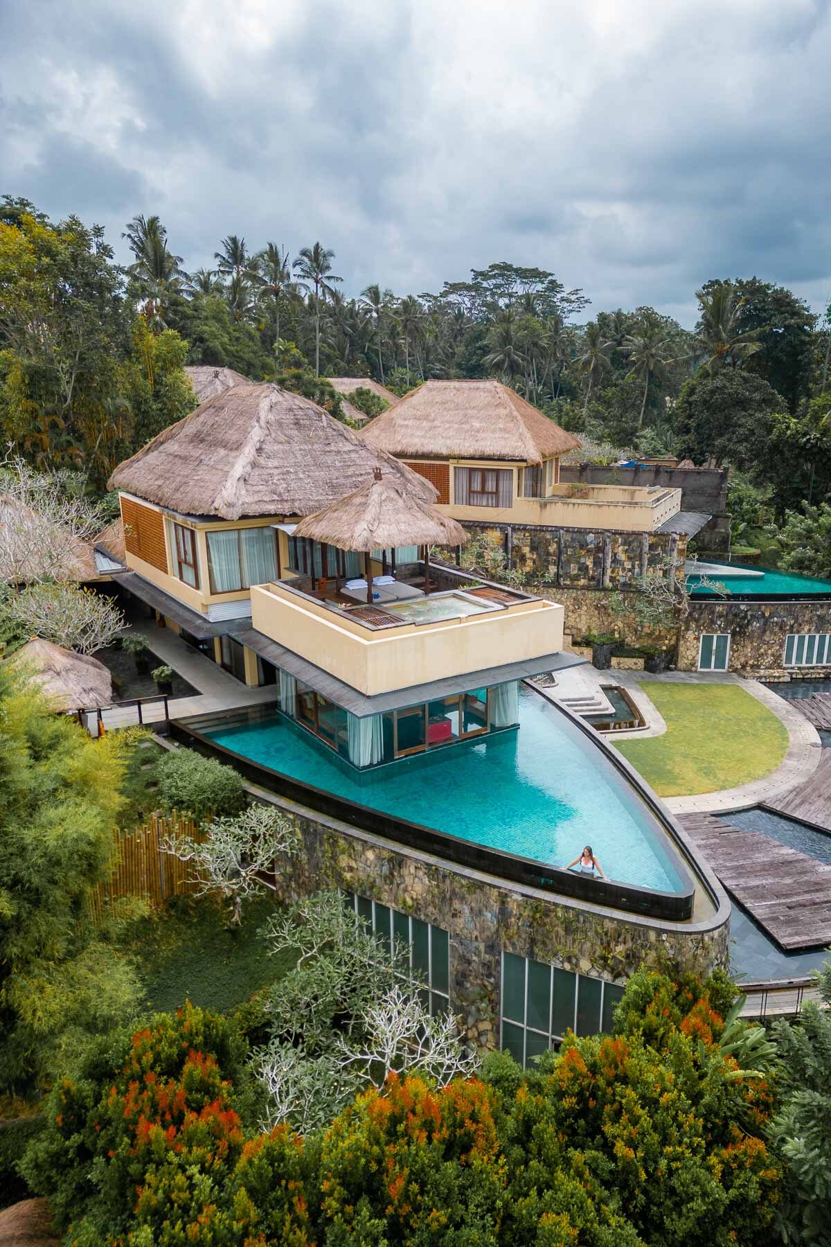 Drone photo of the Three Bedroom Pool Villa at Kamandalu Ubud