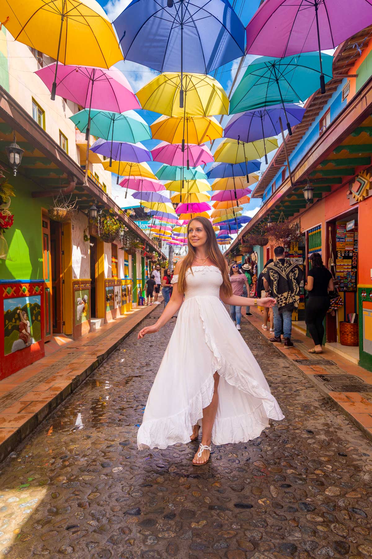 Girl in the Umbrella Street in Guatape