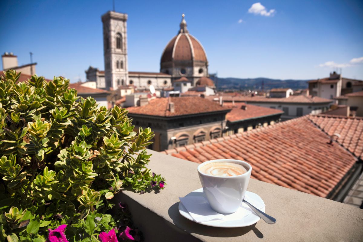 Coffee on the balcony overlooking the Duomo in Florence, Italy