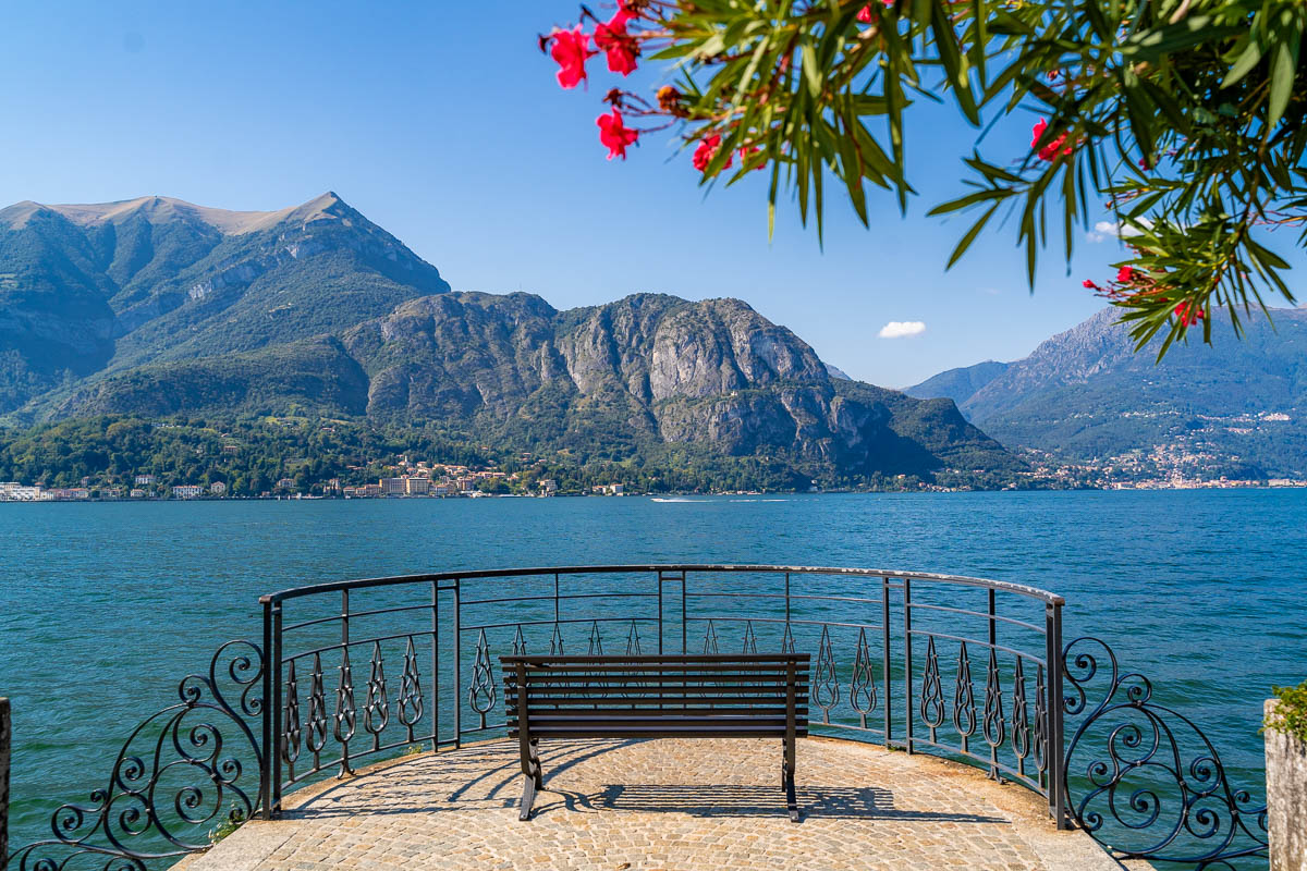 Bench on the lakefront promenade in Bellagio, Lake Como
