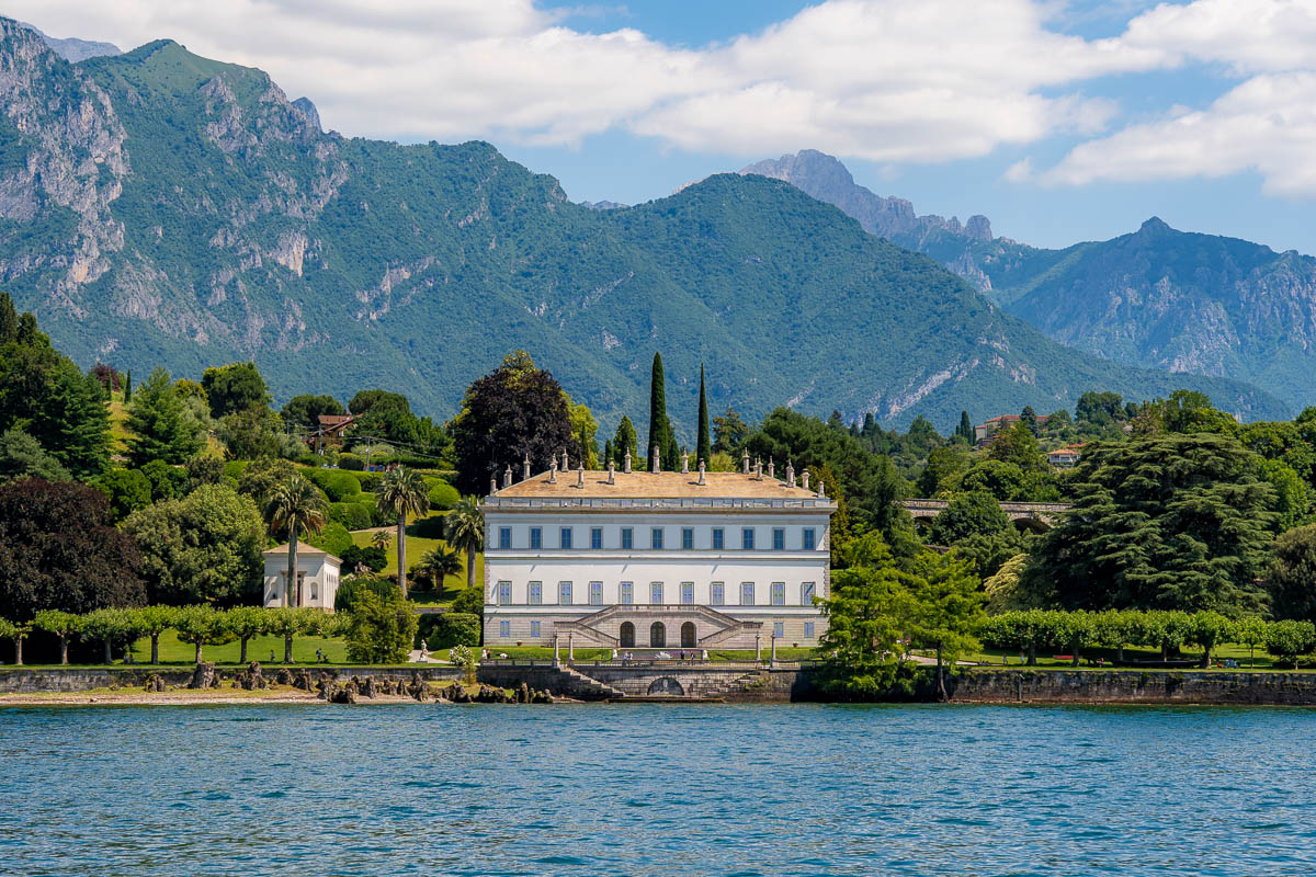 View of Villa Melzi in Bellagio, Italy from the lake