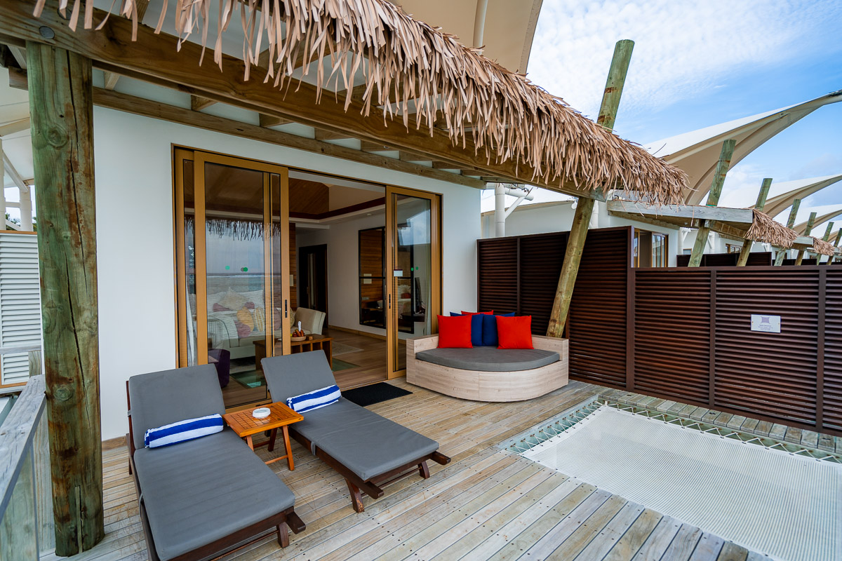 Terrace at the Water bungalow at Cinnamon Hakuraa Huraa Maldives