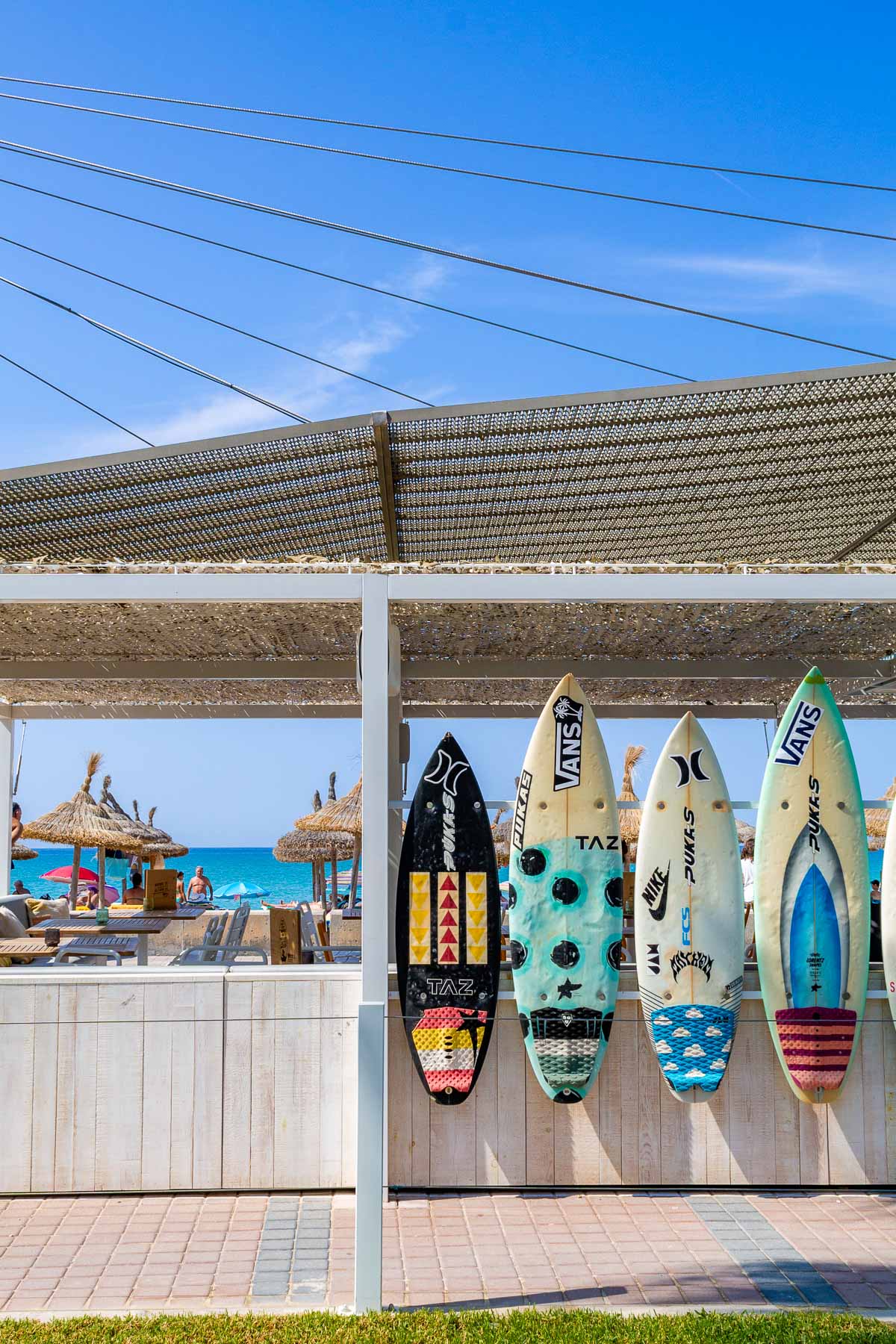 Surfboards by the beach at Can Pastilla, Mallorca