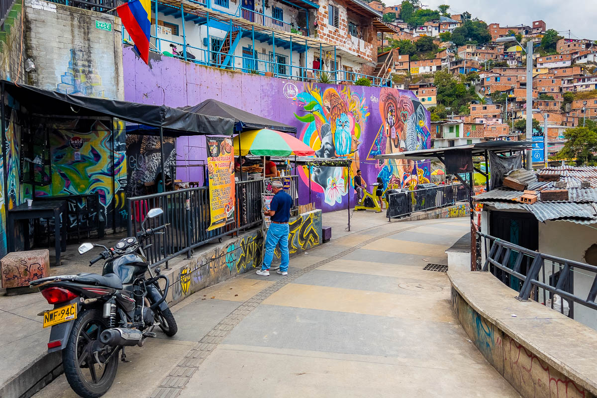 Colorful street in Comuna 13, Medellin