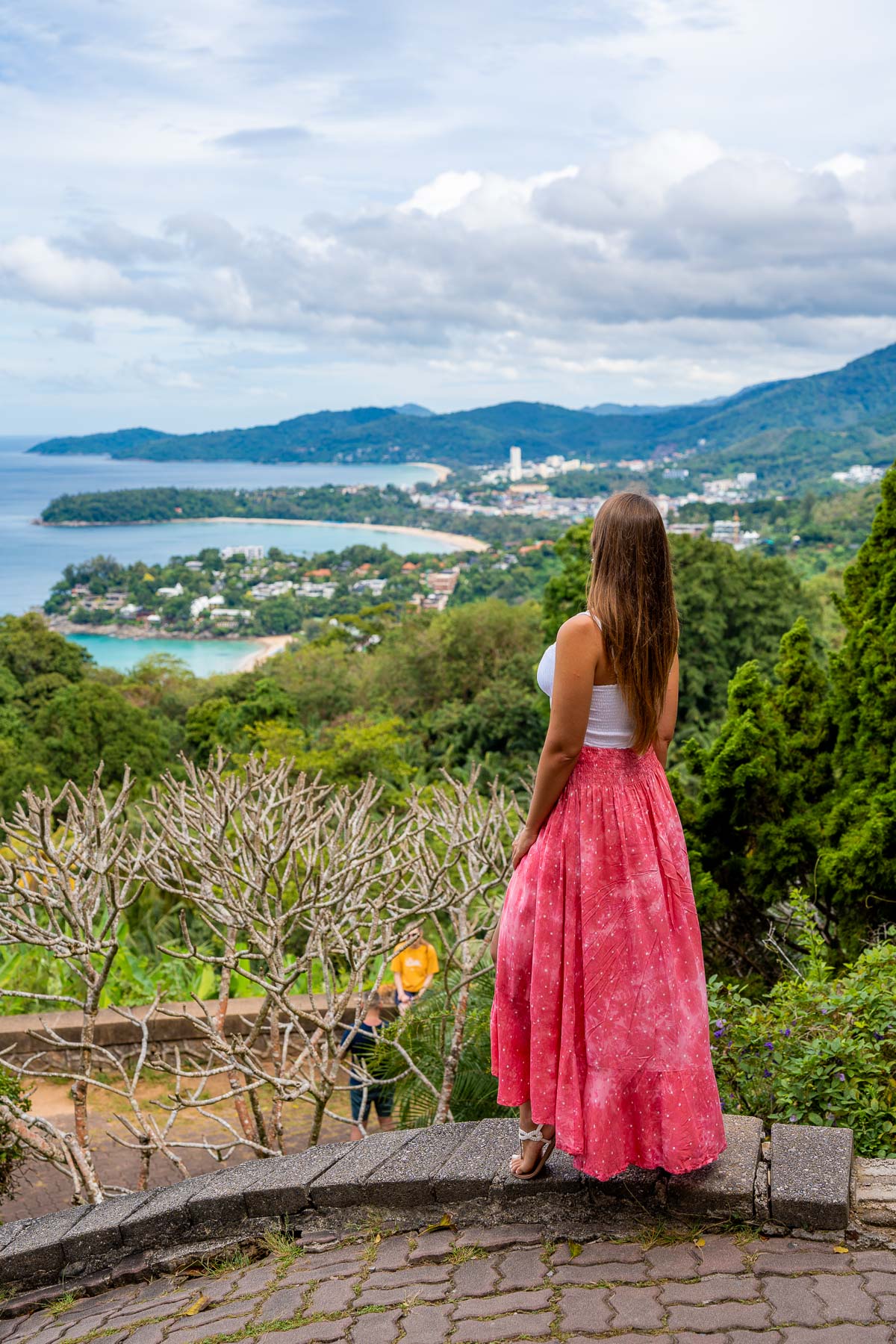 Girl in pink skirt at the Karon View Point in Phuket, Thailand