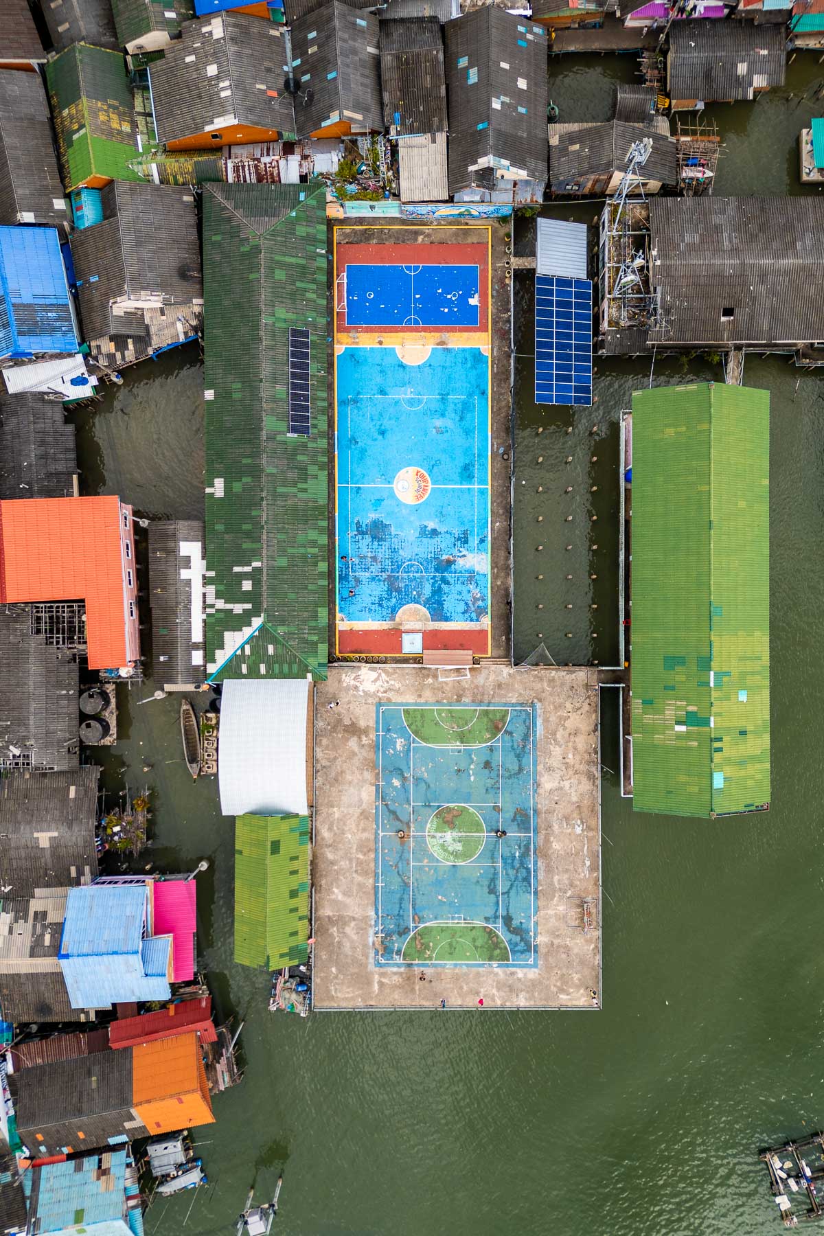 Aerial view of the football field in the floating village of Koh Panyee, Thailand