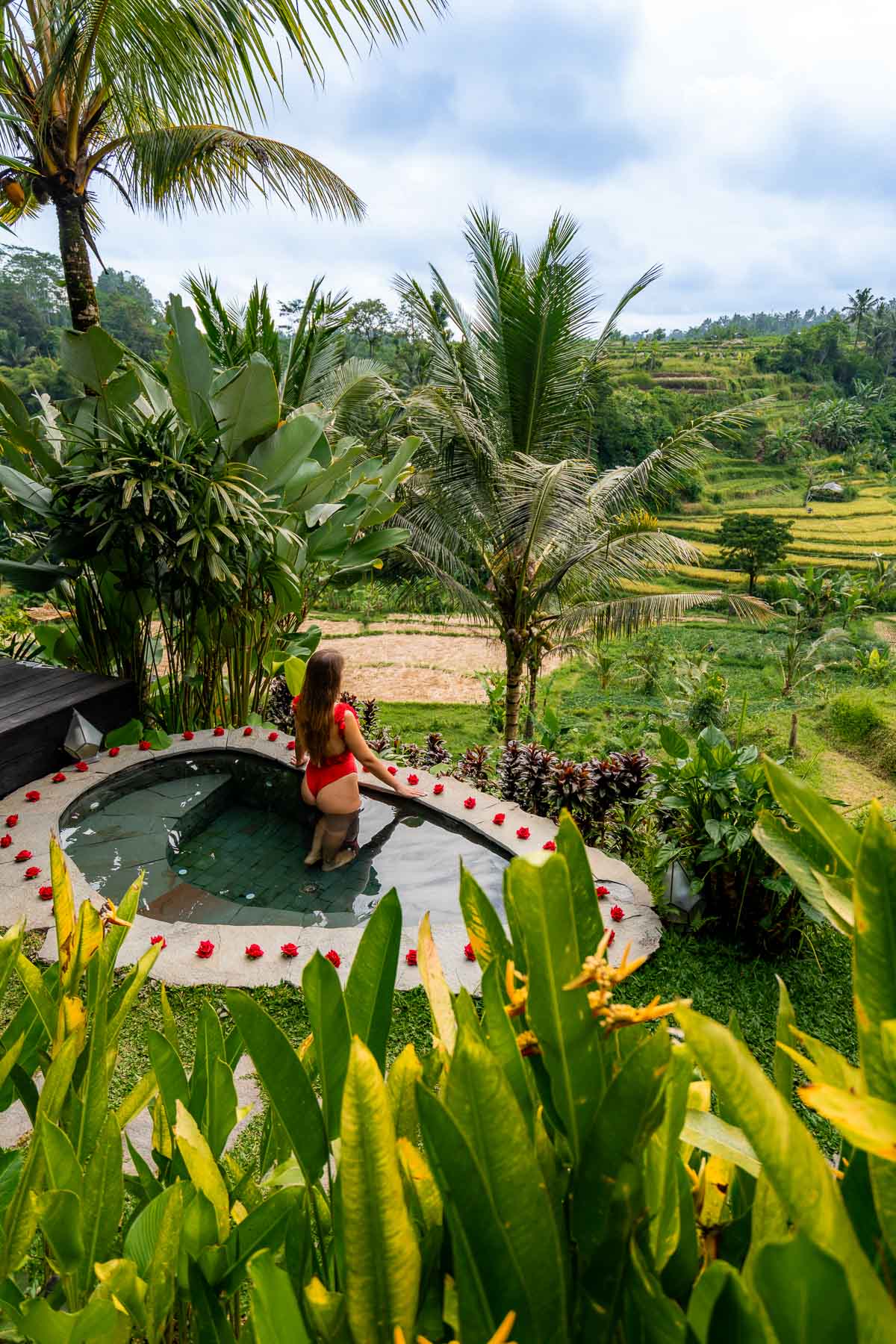 Girl in the hot tub at Camaya Bali Pyramid House