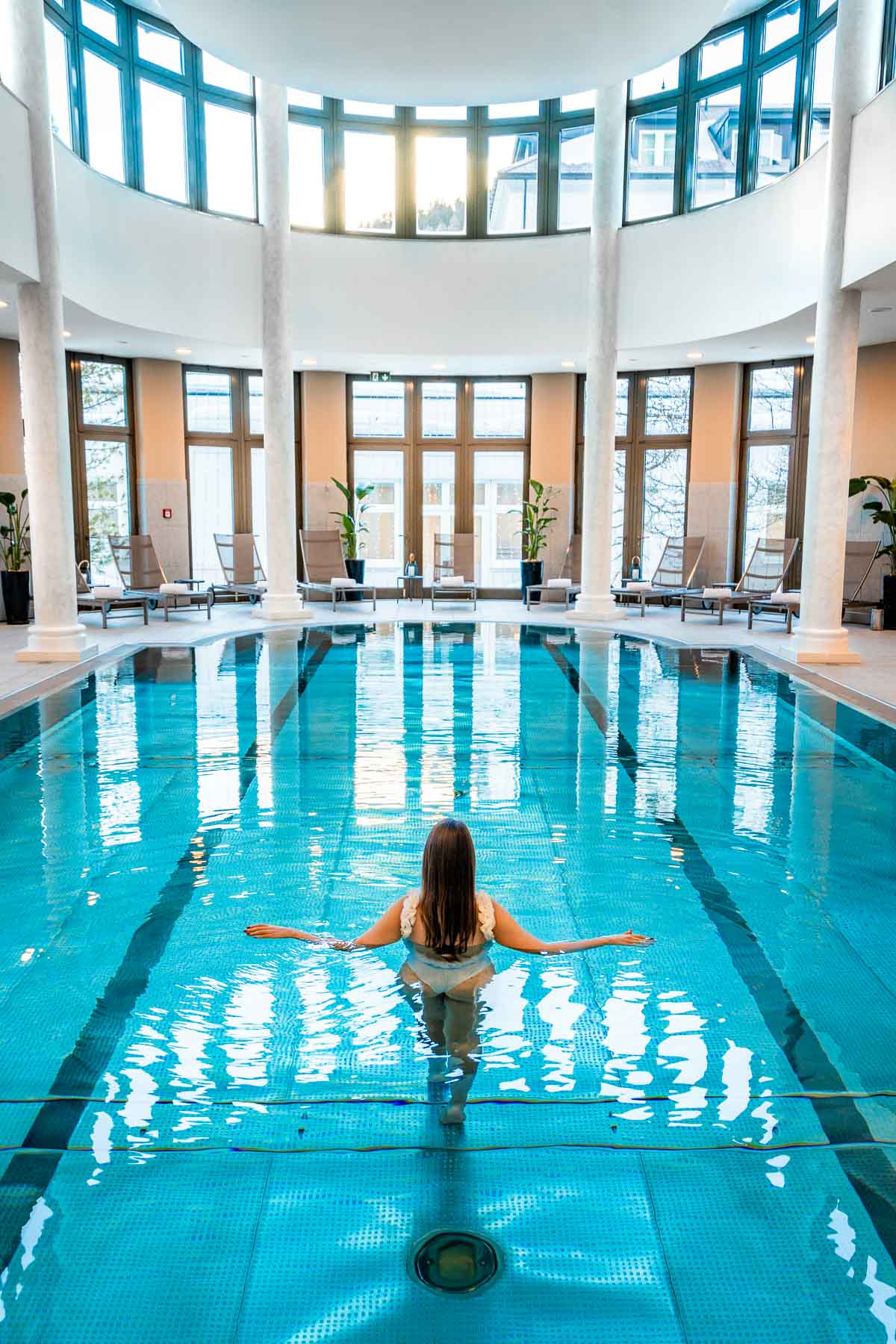 Girl in the pool at the Luxury Spa at Kempinski St. Moritz