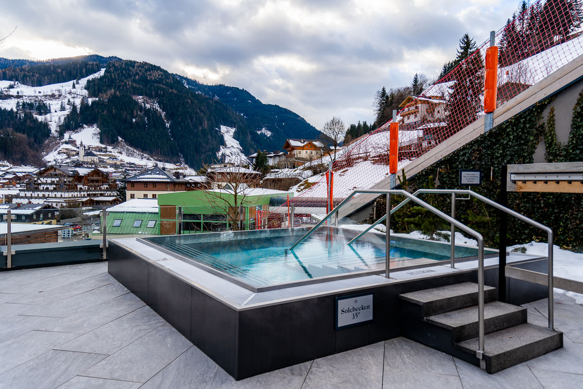 Outdoor hot tub at Das Edelweiss Salzburg Mountain Resort