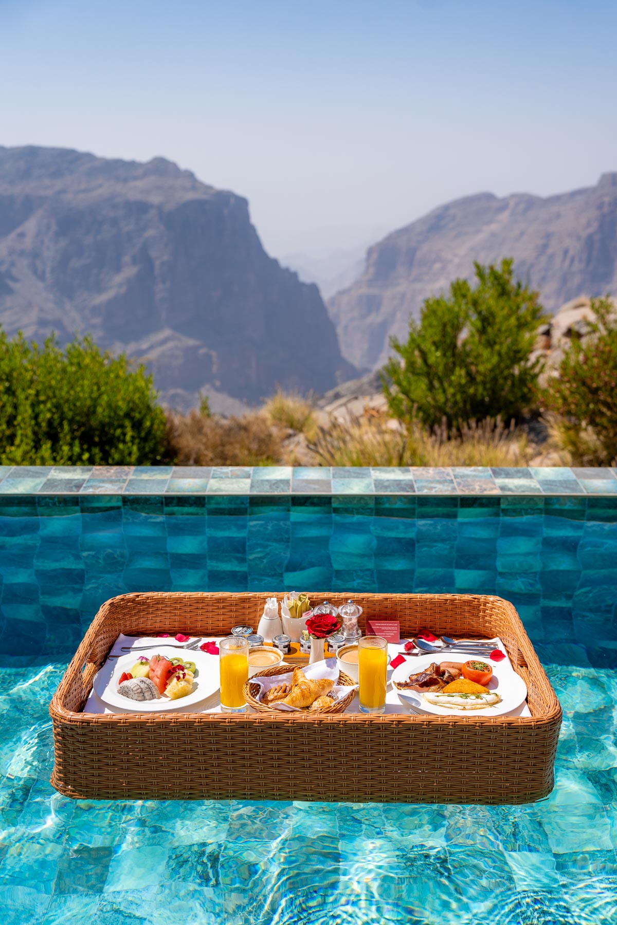 Floating breakfast at Anantara Al Jabal al Akhdar Resort