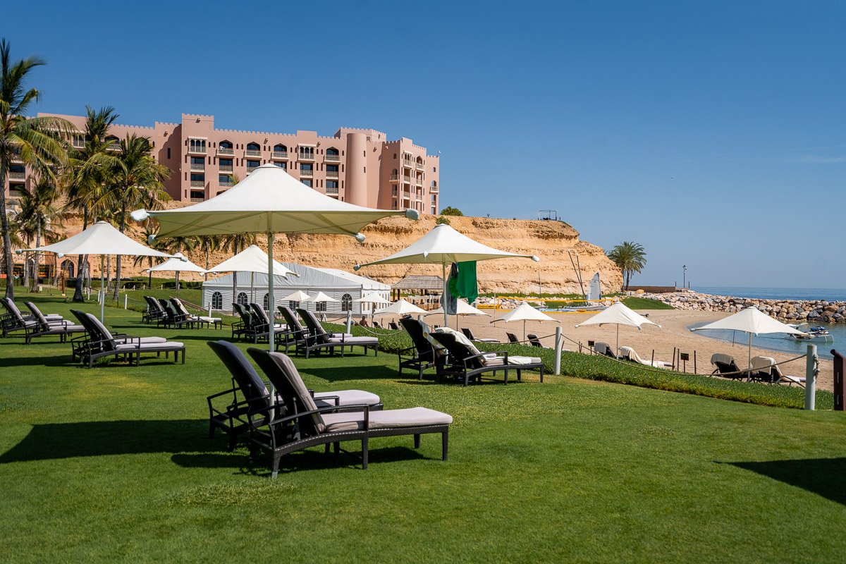 Sun loungers on the main beach at Shangri-La Barr Al Jissah