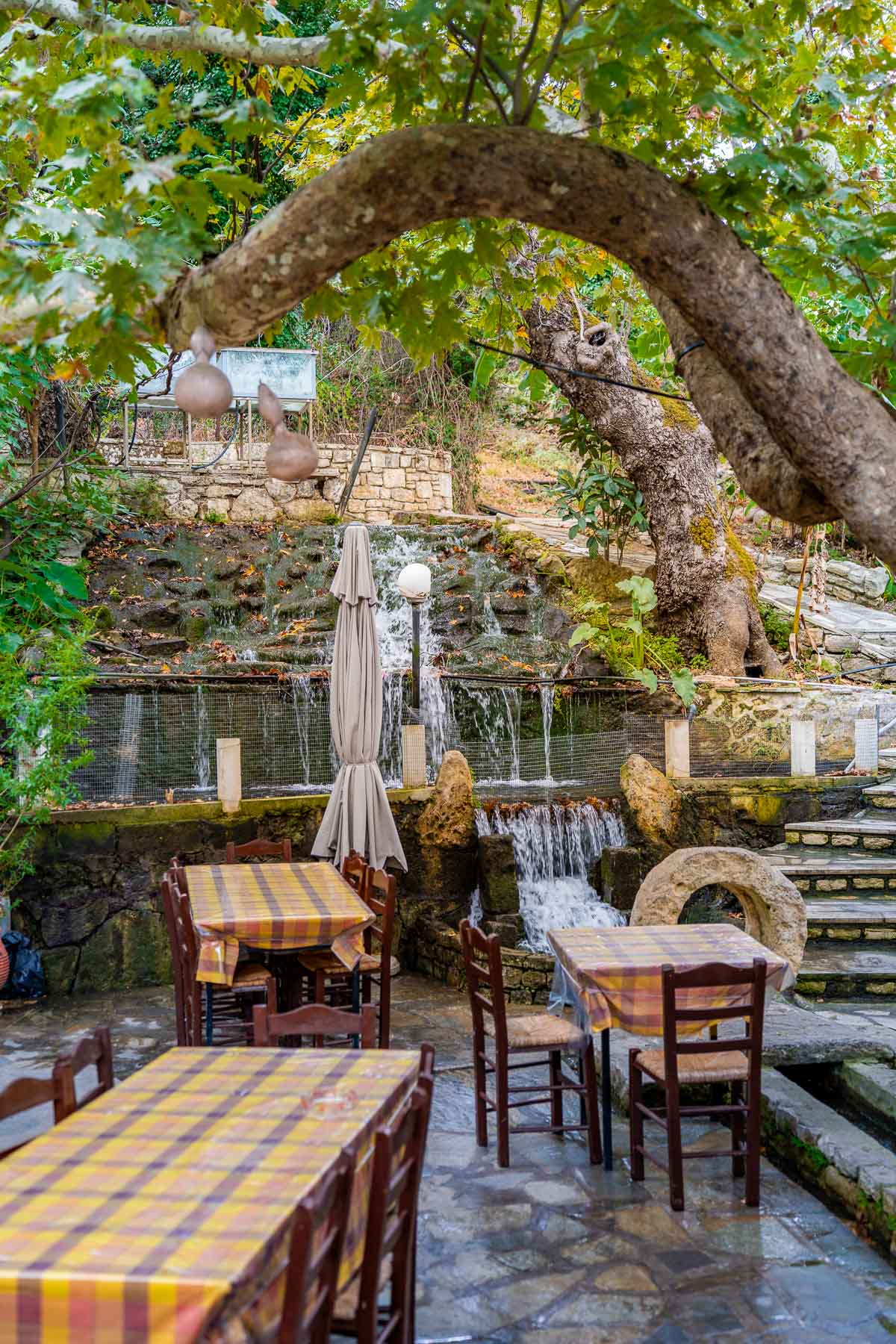 Waterfall at a taverna at Argiroupoli, Crete