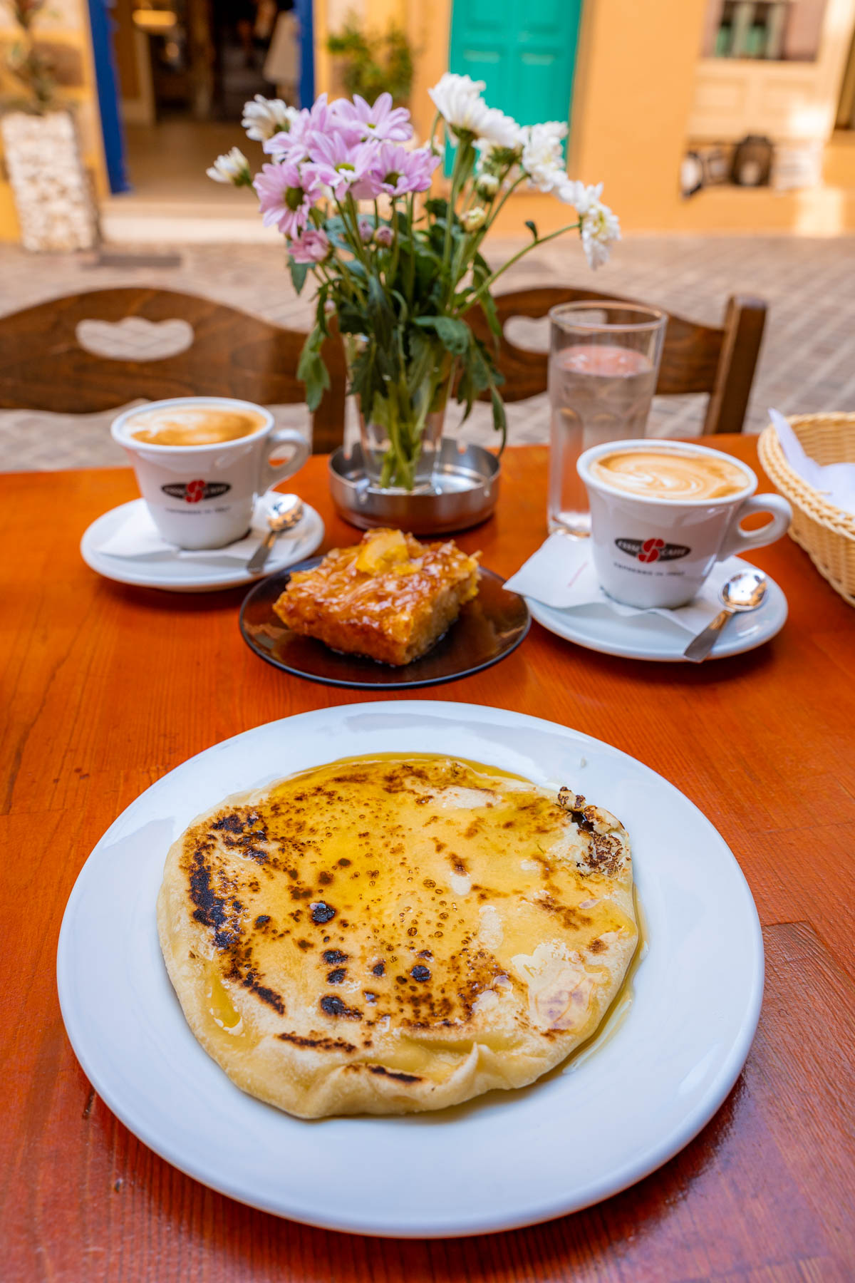 Coffee and sweets at Kormoranos Bakery Cafe in Chania, Crete