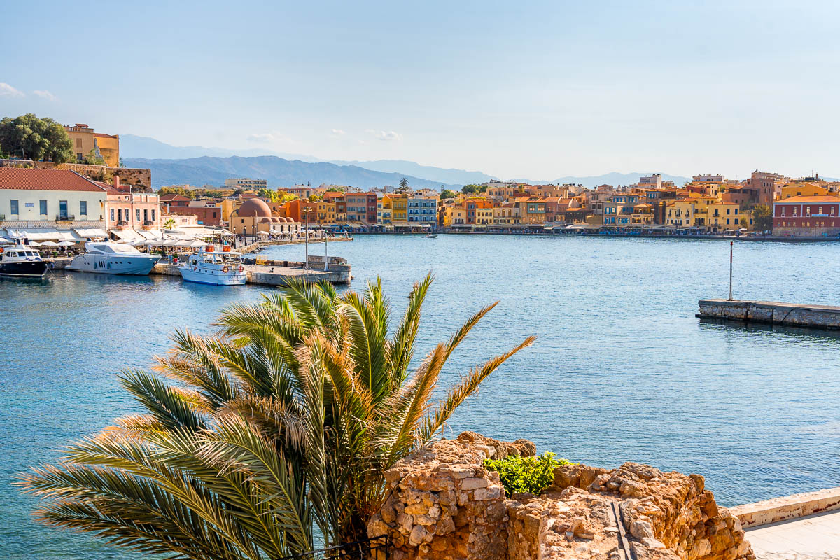 Colorful buildings at the Old Venetian Port of Chania, Crete