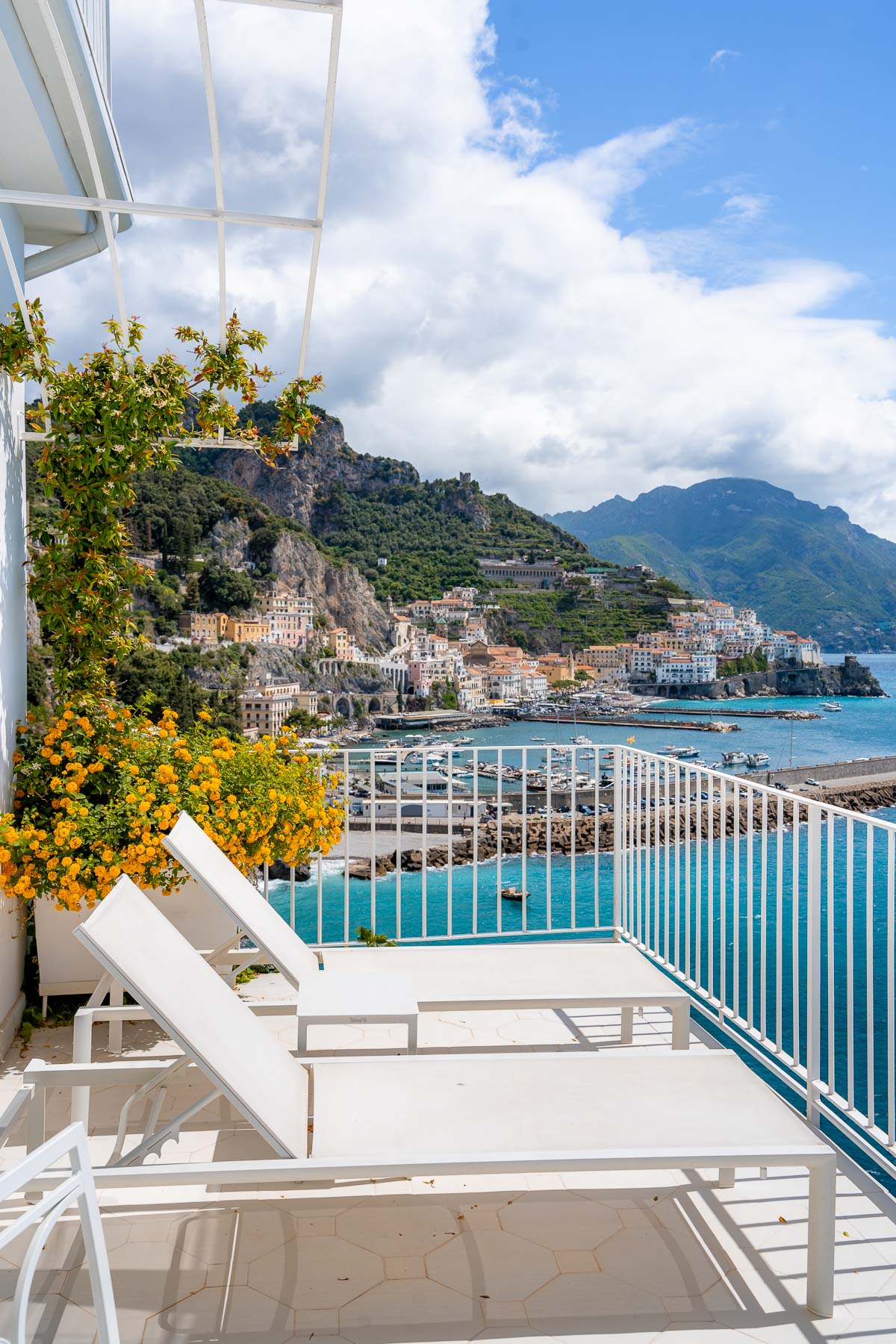Sun loungers on the terrace at the Sea View Suite at Hotel Miramalfi