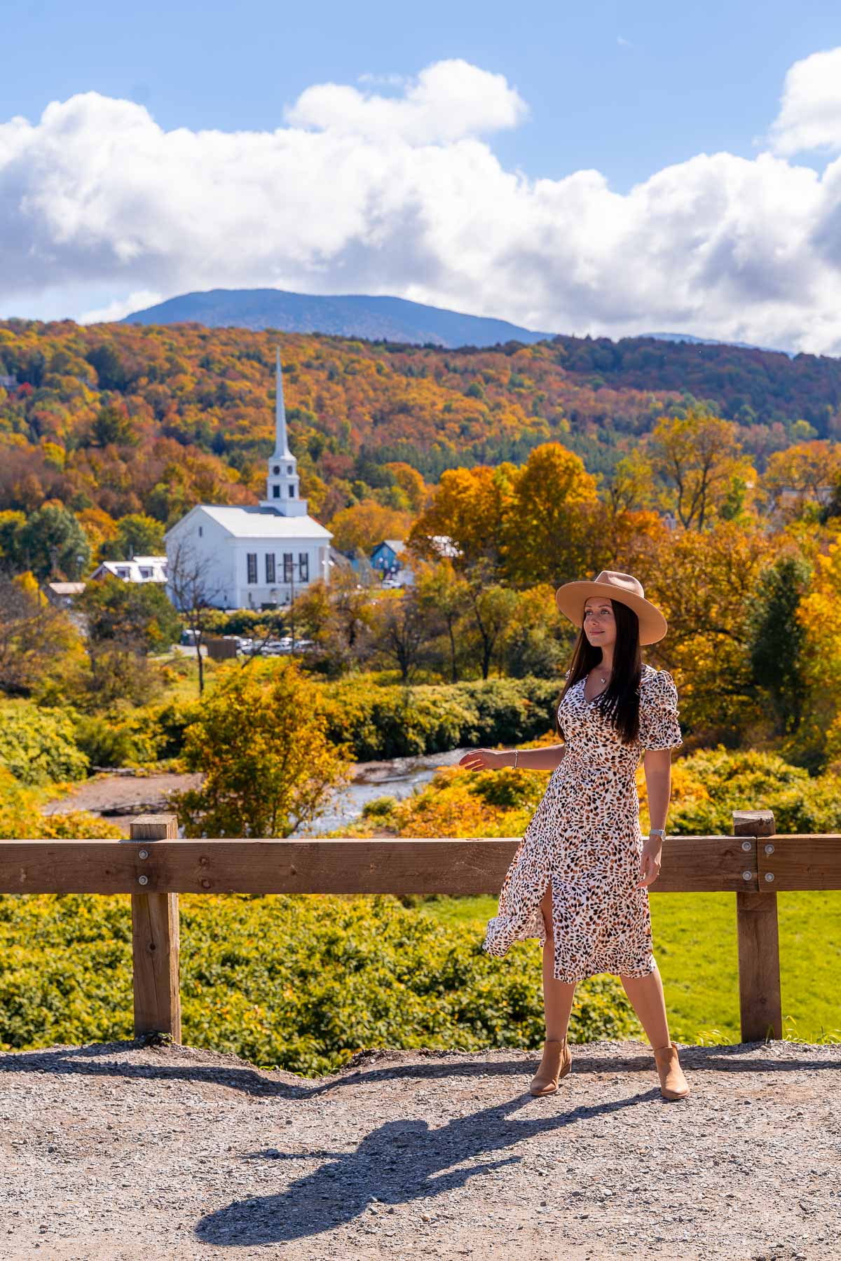 Girl at a viewpoint in Stowe Vermont in the fall