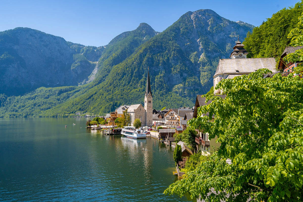 Panoramic view of Hallstatt, Austria from the Classic Postcard Viewpoint