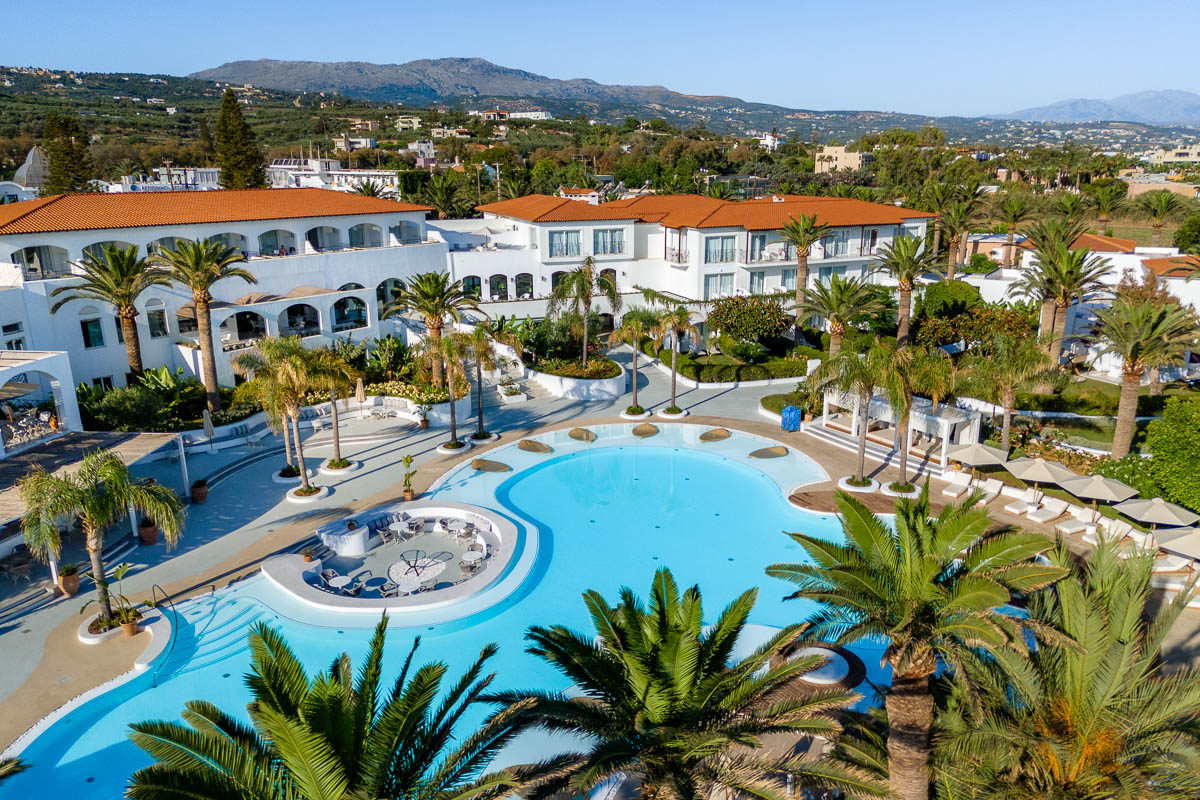 Drone photo of the Pool at Grecotel Caramel