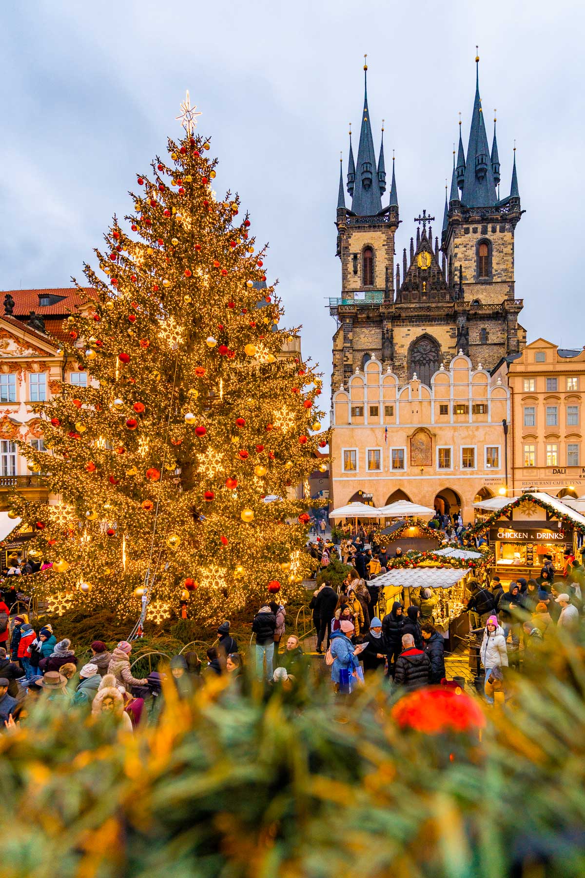 Naplavka market along the Vltava River at sunset